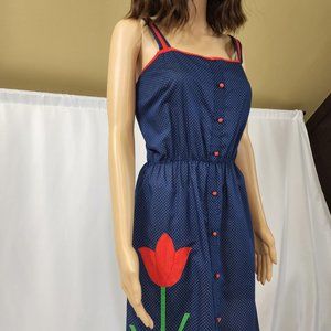 Vintage dress blue dress polka dot tulip applique sleeveless